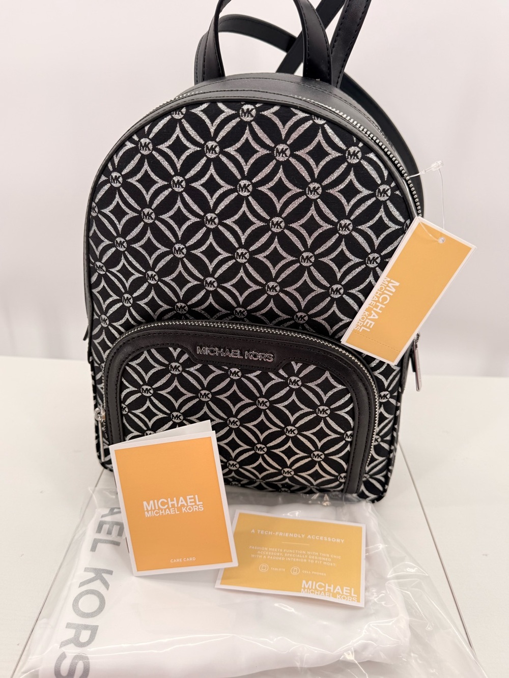 MICHAEL KORS Jaycee Medium Backpack NWT Black White MK Logo Bag - Picture 7 of 13
